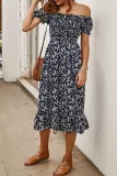 Fashion Street Print Split Joint Off the Shoulder A Line Dresses