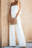 Fashion Street Solid Patchwork Strapless Loose Jumpsuits