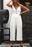 Fashion Casual Solid Split Joint V Neck Loose Jumpsuits
