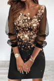 Print Hollowed Out O Neck Pencil Skirt Dresses(5 Colors)