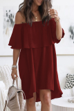 Fashion Elegant Solid Split Joint Flounce Off the Shoulder A Line Dresses