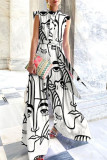 Fashion Street Print Split Joint O Neck Loose Jumpsuits