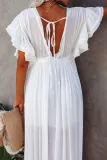 Elegant Solid Frenulum Buckle V Neck A Line Dresses