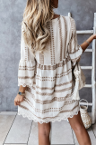 Casual Print Lace Split Joint V Neck Dresses