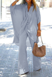Casual Solid Patchwork Fold Asymmetrical V Neck Half Sleeve Two Pieces