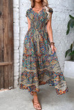 Bohemian College Print Fold V Neck A Line Dresses