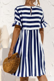 Fashion Casual Striped Patchwork O Neck A Line Dresses