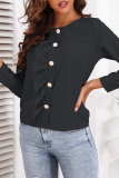 Casual Elegant Solid Buckle Flounce O Neck Tops