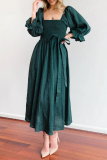 Street Solid Patchwork Square Collar Waist Skirt Dresses