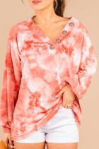 Fashion Sweet Adult Print Tie-dye V Neck Tops
