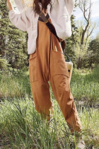 Street Solid Solid Color V Neck Loose Jumpsuits