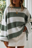 Casual Striped Patchwork Contrast O Neck Tops Sweater