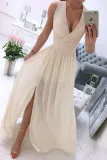Fashion Street Solid Split Joint V Neck A Line Dresses