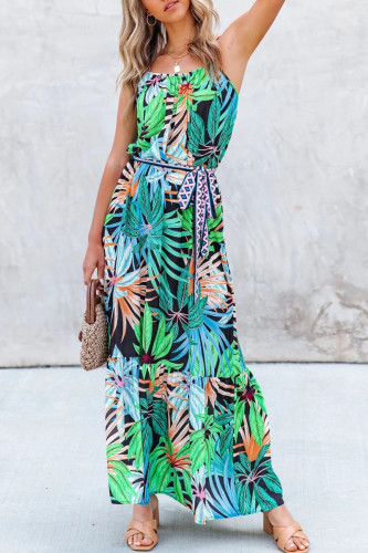 Fashion Casual Print Split Joint Spaghetti Strap A Line Dresses