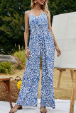 Fashion Street Print Patchwork V Neck Loose Jumpsuits
