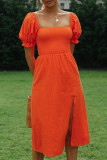 Fashion Casual Solid Slit Square Collar Dresses