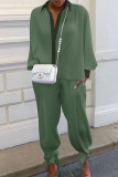 Casual Solid Pocket Turndown Collar Long Sleeve Two Pieces