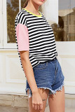 Fashion Casual Patchwork Split Joint O Neck T-Shirts