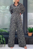 Fashion Casual Print Printing Turndown Collar Loose Jumpsuits