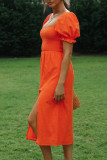 Fashion Casual Solid Slit Square Collar Dresses