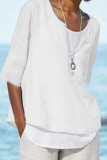 Fashion Simplicity Solid Patchwork V Neck Tops