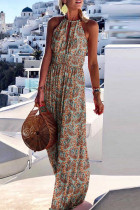 Fashion Bohemian Print Patchwork Halter Pleated Dresses