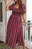 Fashion Elegant Print Split Joint Slit Square Collar A Line Dresses