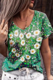 Casual Floral Basic V Neck T-Shirts