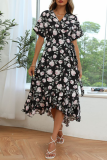 Fashion Elegant Floral Split Joint Flounce V Neck A Line Dresses