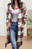 Work Street Plaid Striped Pocket Buckle V Neck Outerwear