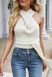 Fashion Street Solid Backless O Neck Tops