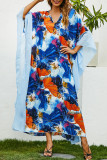 Fashion Street Print Split Joint V Neck Irregular Dresses