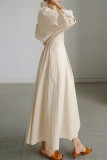 Women's Solid Pocket Button Lapel Long Sleeve Maxi Shirt Dress