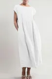 Fashion Vintage Solid Patchwork O Neck A Line Dresses