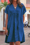 Casual Solid Split Joint V Neck Short Sleeve Dress Dresses