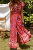Fashion Bohemian Print V Neck Printed Dresses