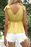 Elegant Solid Bandage Stringy Selvedge V Neck Tops