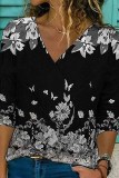 Street Print Patchwork V Neck Tops