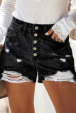 Fashion Street Solid Ripped High Waist Straight Denim Shorts