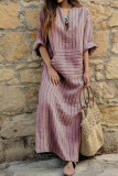 Casual College Striped Patchwork V Neck One Step Skirt Dresses