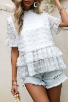 Fashion Street Solid Split Joint O Neck Tops