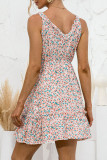 Fashion Sweet Print Split Joint V Neck A Line Dresses
