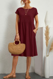 Casual Solid Patchwork O Neck A Line Short Sleeve Dress(10 Colors)