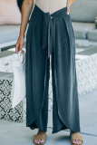 Casual Solid Patchwork Strap Design Straight Wide Leg Solid Color Bottoms