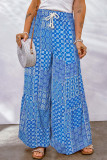College Vacation Print Patchwork Loose Mid Waist Wide Leg Full Print Bottoms