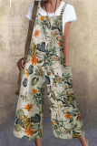 Casual Print Pocket Buttons Capris Square Collar Loose Jumpsuits