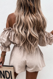 Casual Street Solid Split Joint Flounce Off the Shoulder Three Quarter Two Pieces