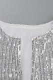 Fashion Solid Sequins Patchwork O Neck Outerwear(6 Colors)