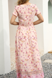 Fashion Elegant Floral Split Joint Buckle V Neck A Line Dresses