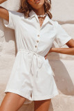 Fashion Street Solid Patchwork Turndown Collar Loose Rompers